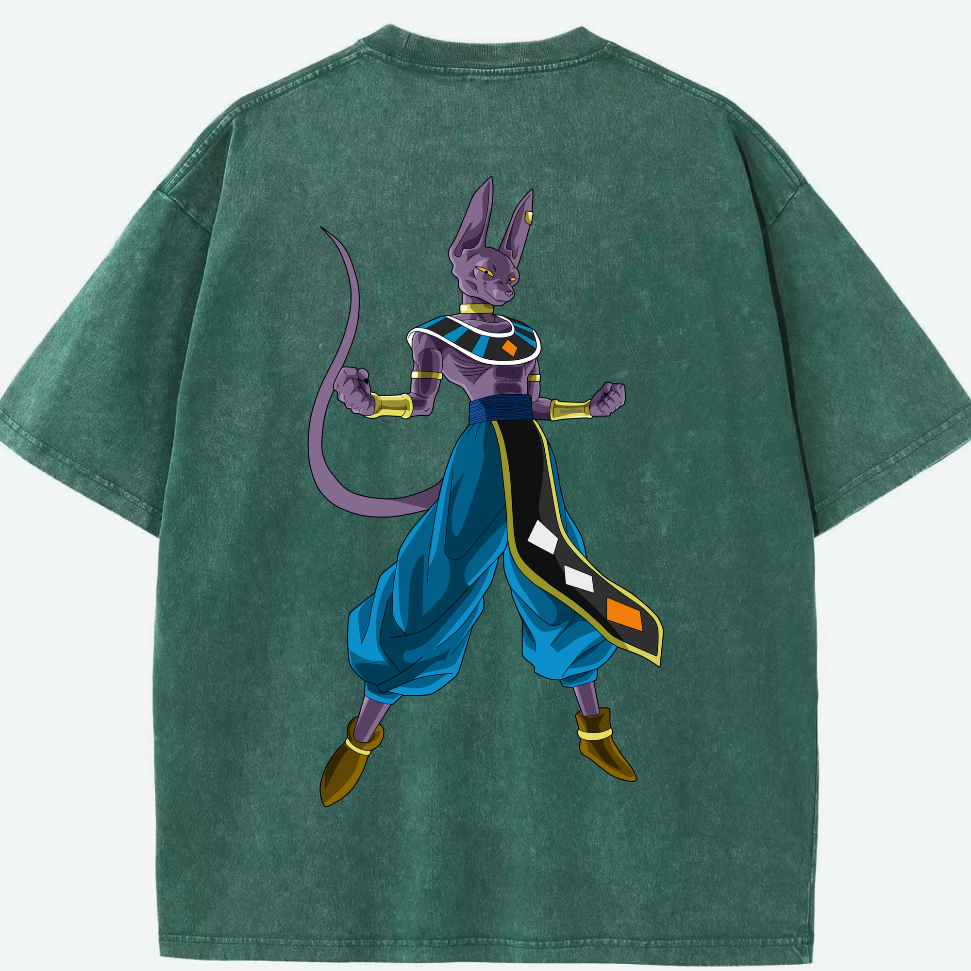 （画像用） ドラゴンボール ビルス 破壊神ビルス DRAGON BALL Beerus Birusu 綿100% ヴィンテージ風 半袖Tシャツ（背面プリント）